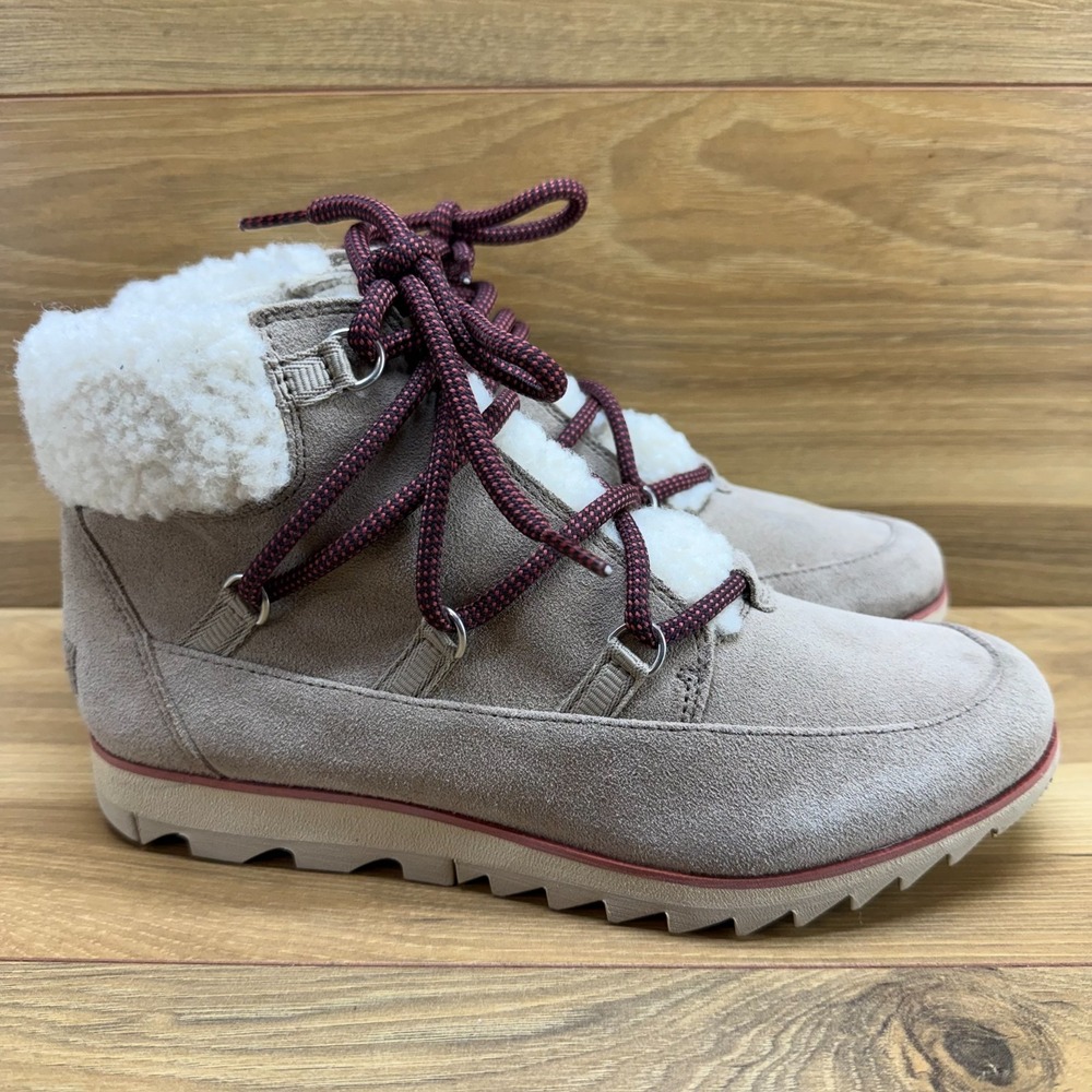Sorel Harlow Wedge Ankle Boots Womens 9.5 Cozy Suede Sherpa Lug Sole Outdoor